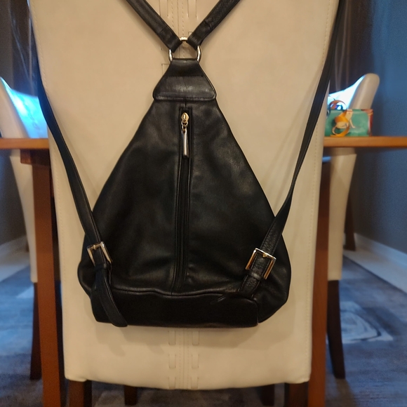 Black Leather Backpack - Picture 1 of 5